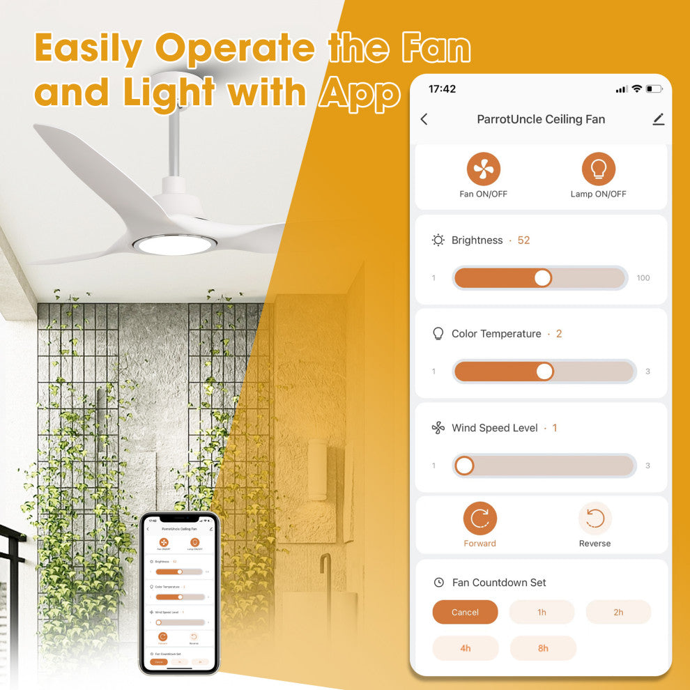 52-inch Modern White LED Smart Ceiling Fan with Remote