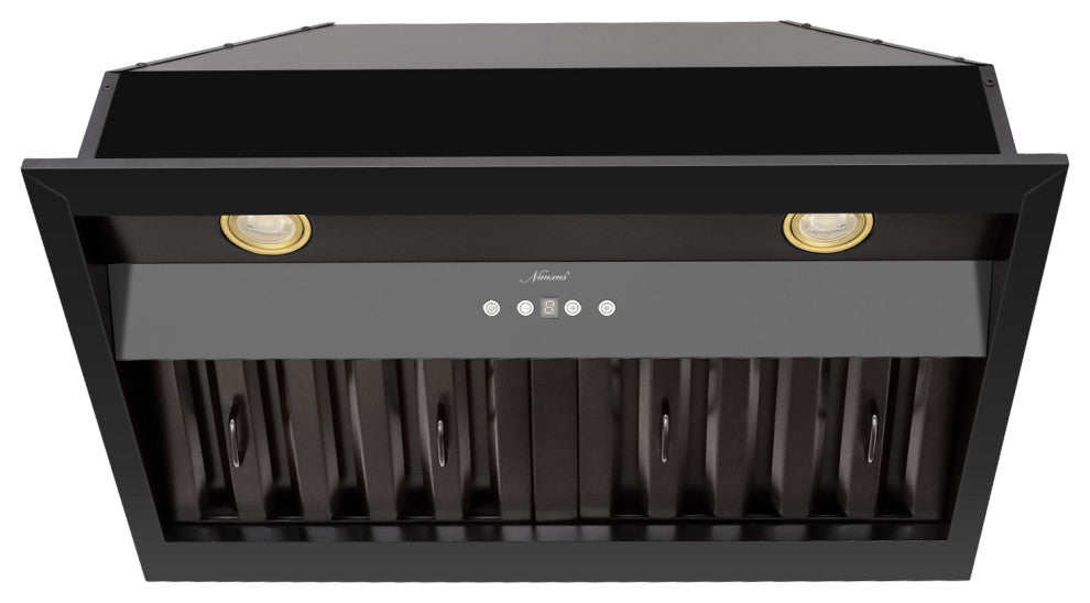 30" Insert/Built-in Matte Black Range Hood, Dimmable, 3-Speeds 600CFM, Cool White Light, Matte Black & Gold