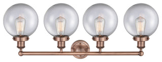 Large Beacon 4-Light 34" Bath Vanity Light, Antique Copper Finish, Clear Shade