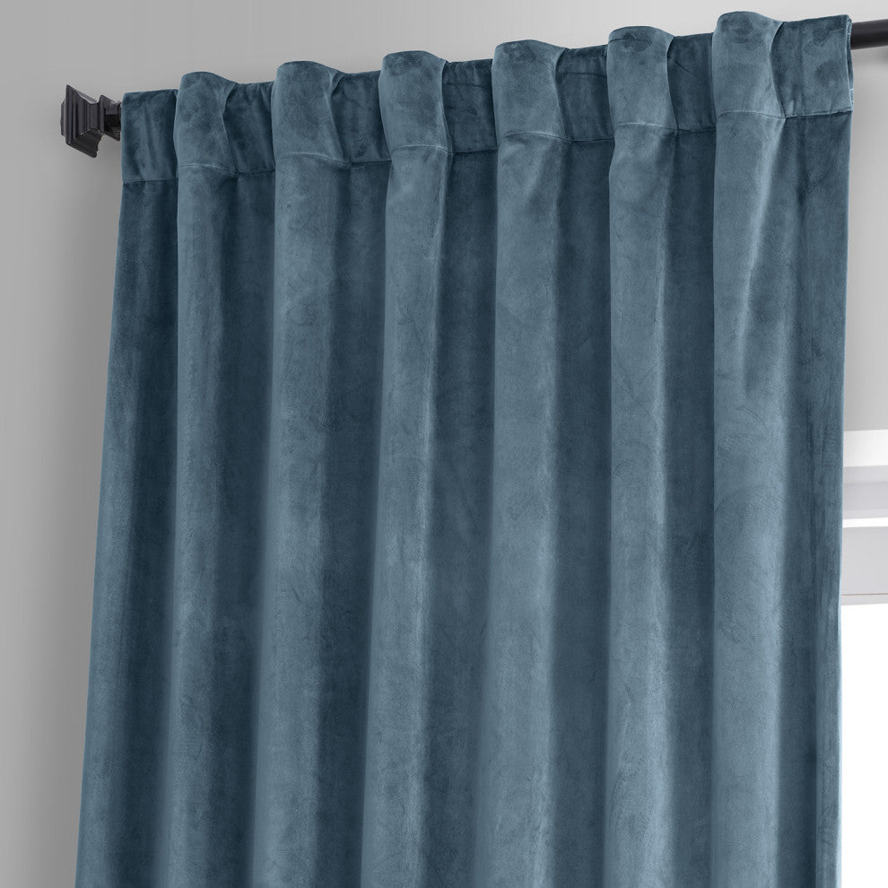 Signature Plush Velvet Blackout Curtain Single Panel, Oxford Blue, 50wx84l