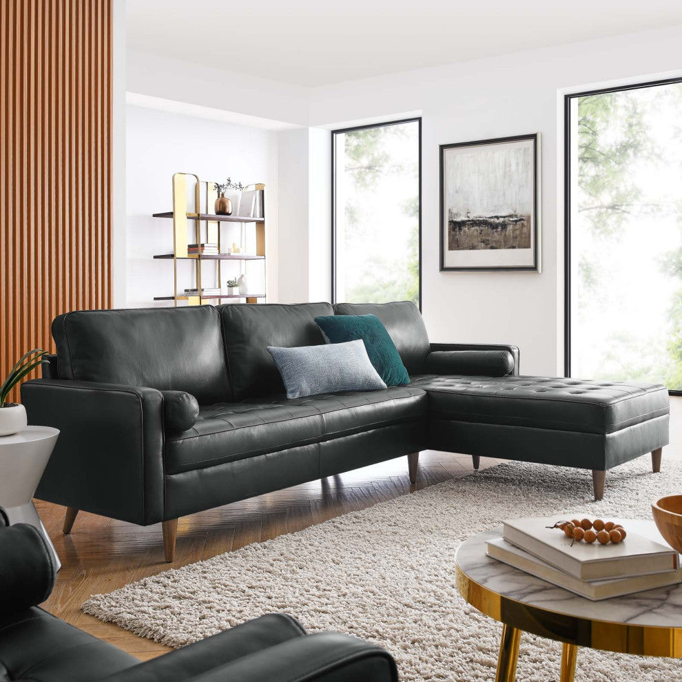 Valour 98" Leather Sectional Sofa, Black