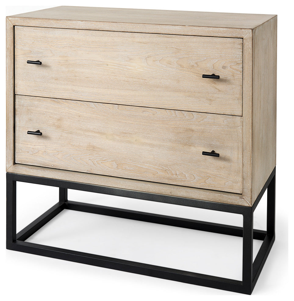 Ciara Beige Fir Veneer With Black Metal Frame Accent Cabinet
