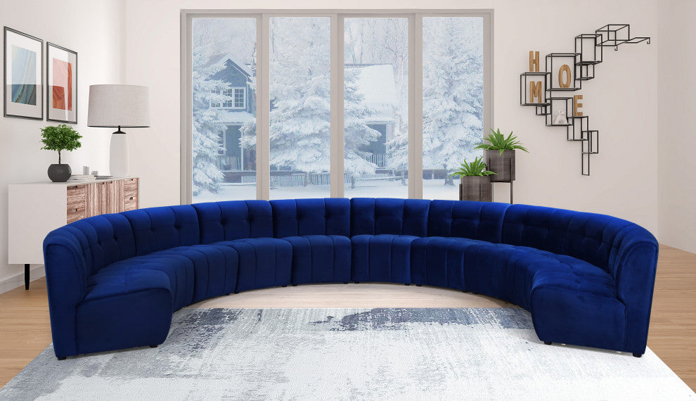 Limitless Velvet Upholstered 10-Piece Modular Sectional, Navy