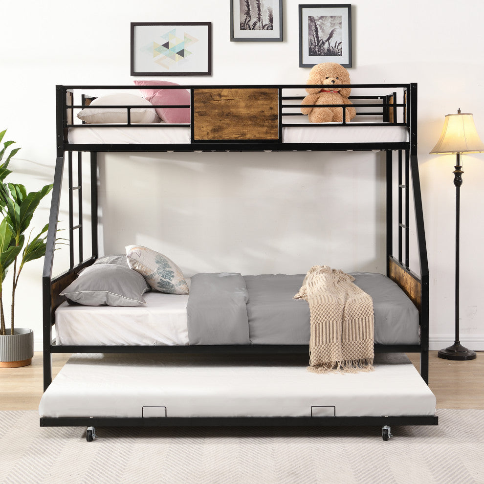 Gewnee Twin Over FULL Metal Bunk Bed with Trundle