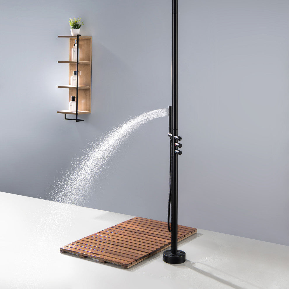 84.65" H Brass Free Standing Outdoor Shower, Matte Black