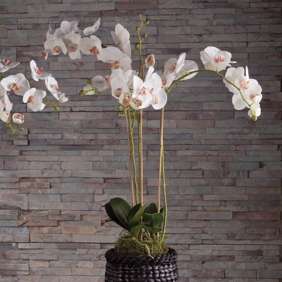 Double Stem White Phalaenopsis Orchid Faux Flower Artificial Plant Drop In