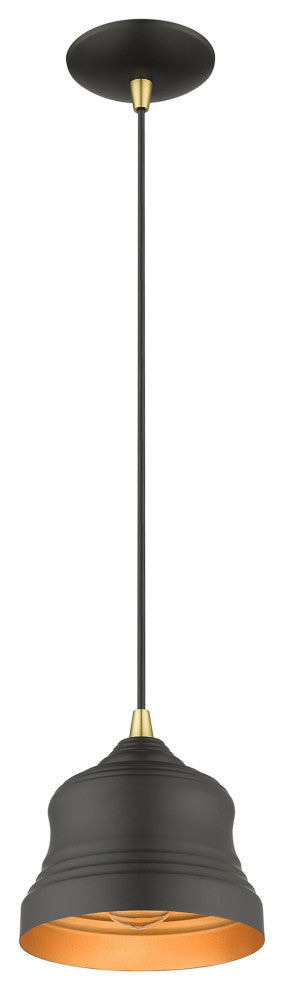 Endicott 1-Light Bronze Mini Bell Pendant, Gold Inside