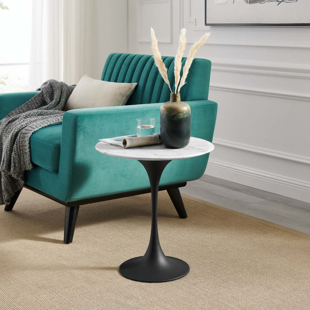 Lippa 20" Round Artificial Marble Side Table, Black White