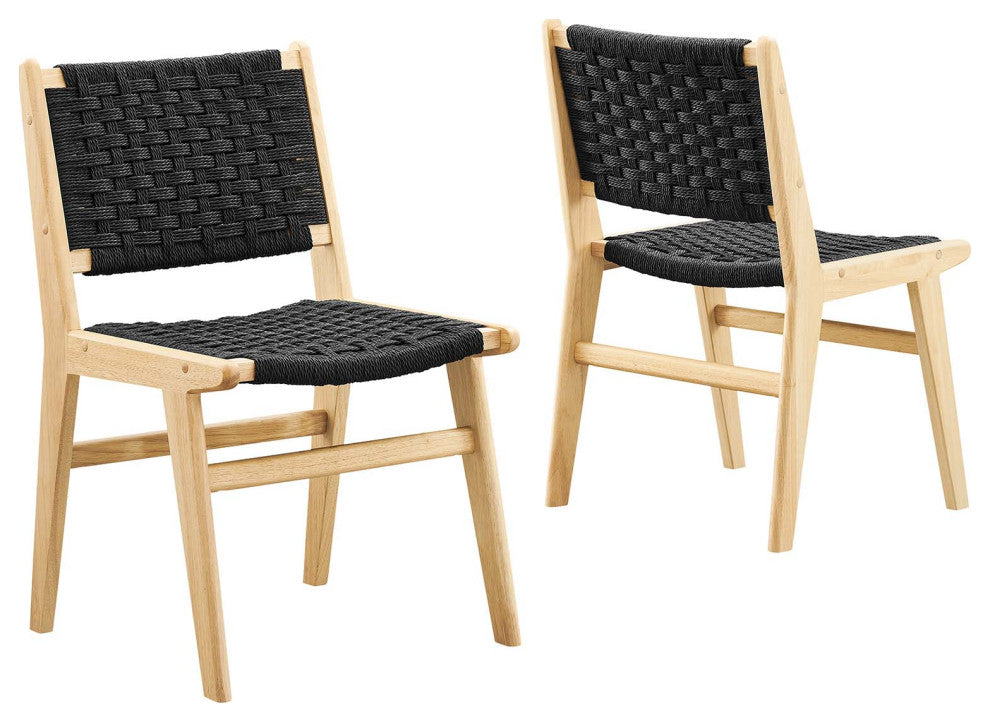 Saoirse Woven Rope Wood Dining Side Chair, Set of 2, Natural Black