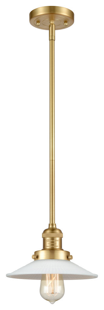 Halophane 1 Light Mini Pendant, Satin Gold, Matte White Halophane
