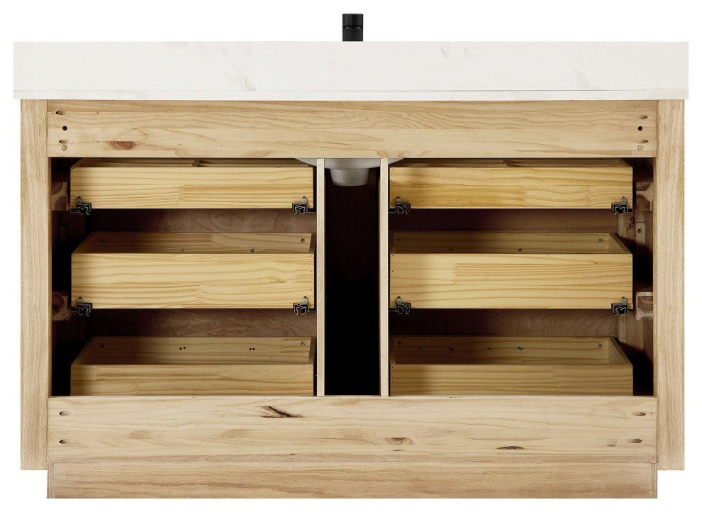 Porto Bath Vanity with White Quartz Stone Top, Natural Oak, 55 in., No Mirror