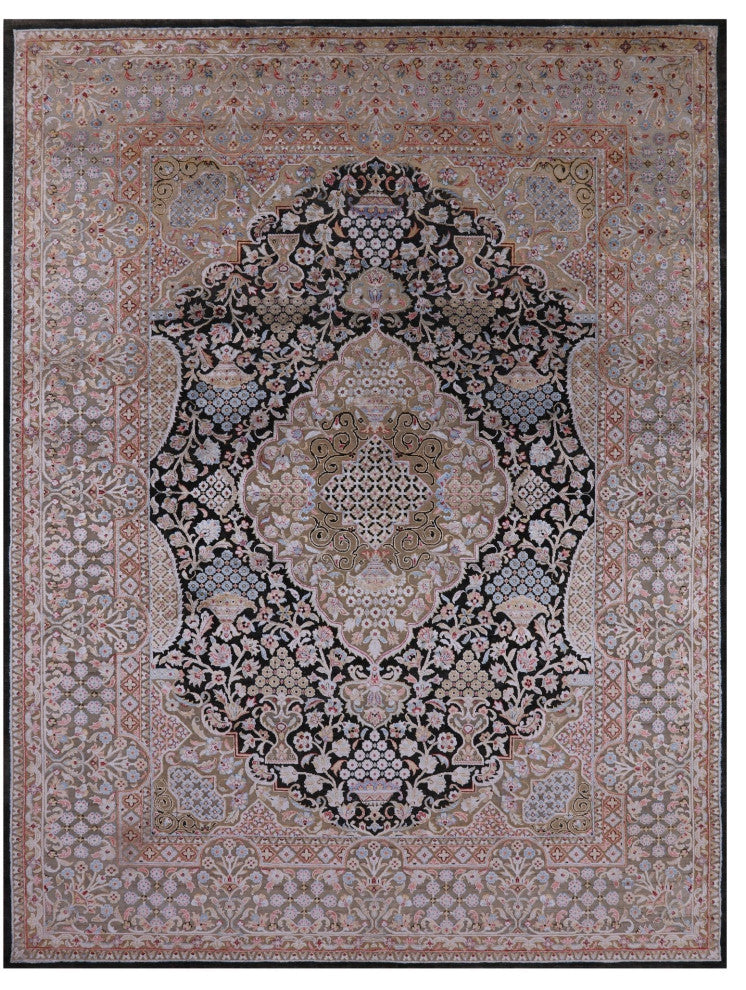8' 11" X 11' 10" Persian Wool and Silk Hand Knotted Rug Q5963
