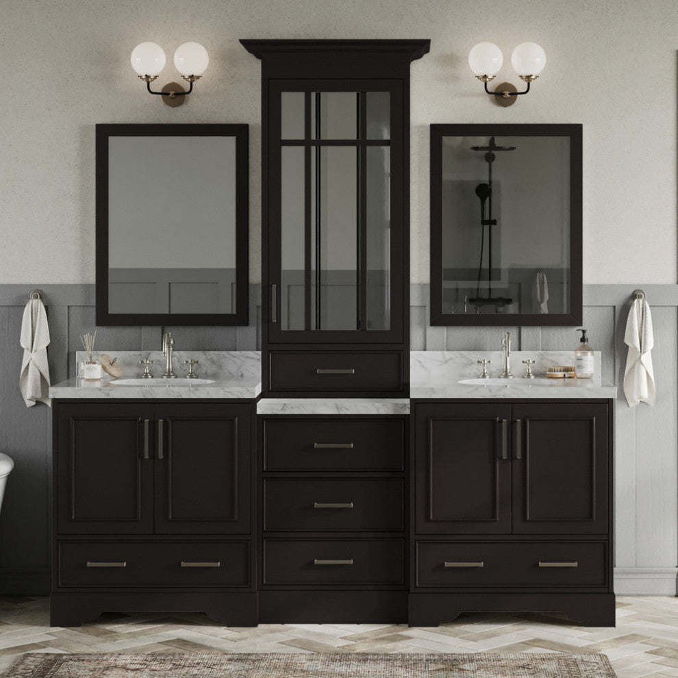 Ariel Stafford 85" Rectangle Sinks Bath Vanity Carrara Marble Espresso