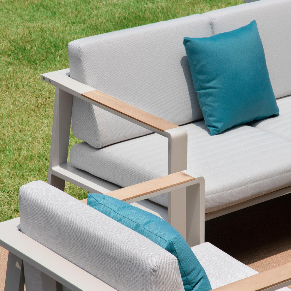 HIGOLD 6801 Nofi  4 Pieces Teak Outdoor Conversation Set with Blue Pillow , Alu