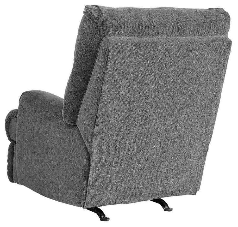 Benzara BM262369 Manual Rocker Recliner With Fabric and Pull Lever, Gray