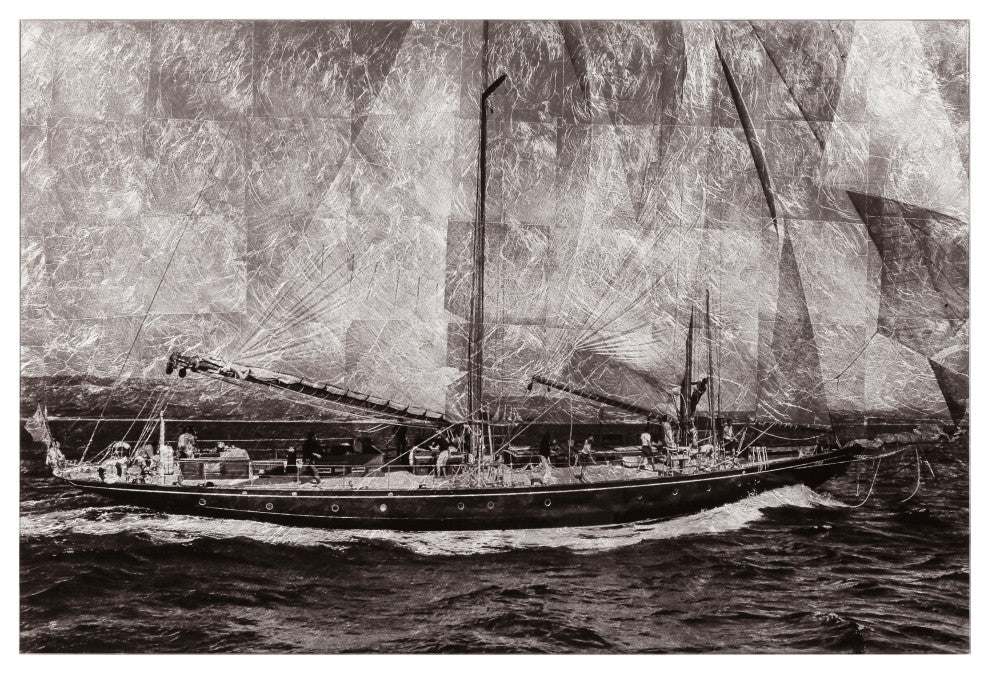 "World Regata" Sailboat Wall Art Reverse Printed Tempered Glass With Silver Leaf