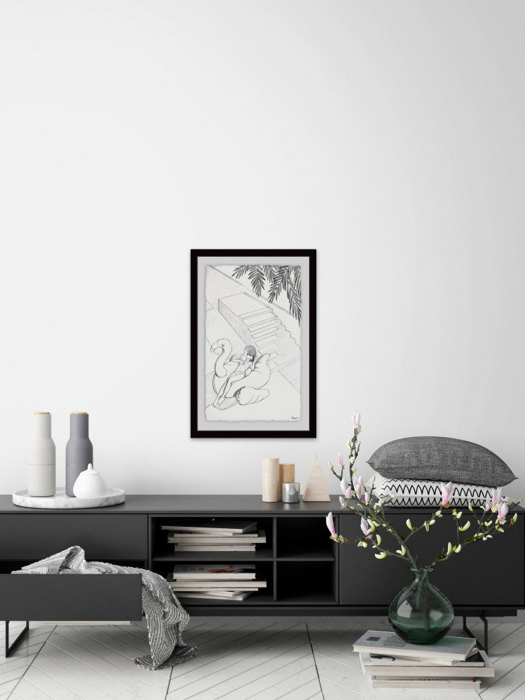 "Flamingo Float" Framed Painting Print, 30"x45"