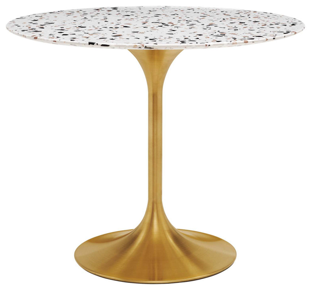 36" Dining Table, Round, White Gold, Metal, Modern, Cafe Bistro Hospitality