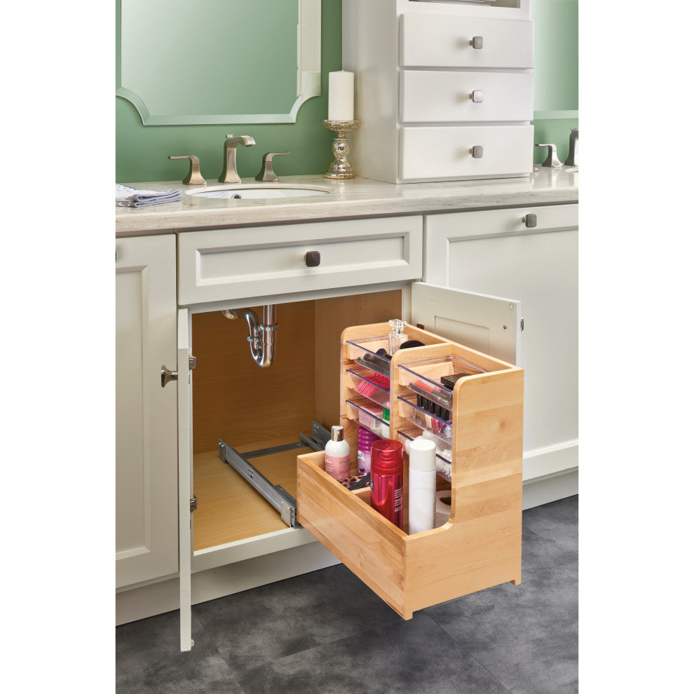 Wood Vanity Sink Pull Out Organizer With Soft Close, 8.75"