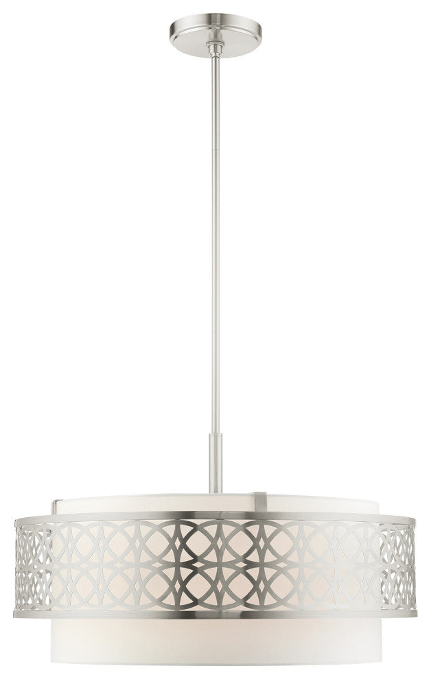 Brushed Nickel Fretwork, Ornamental, Sophisticated Pendant Chandelier