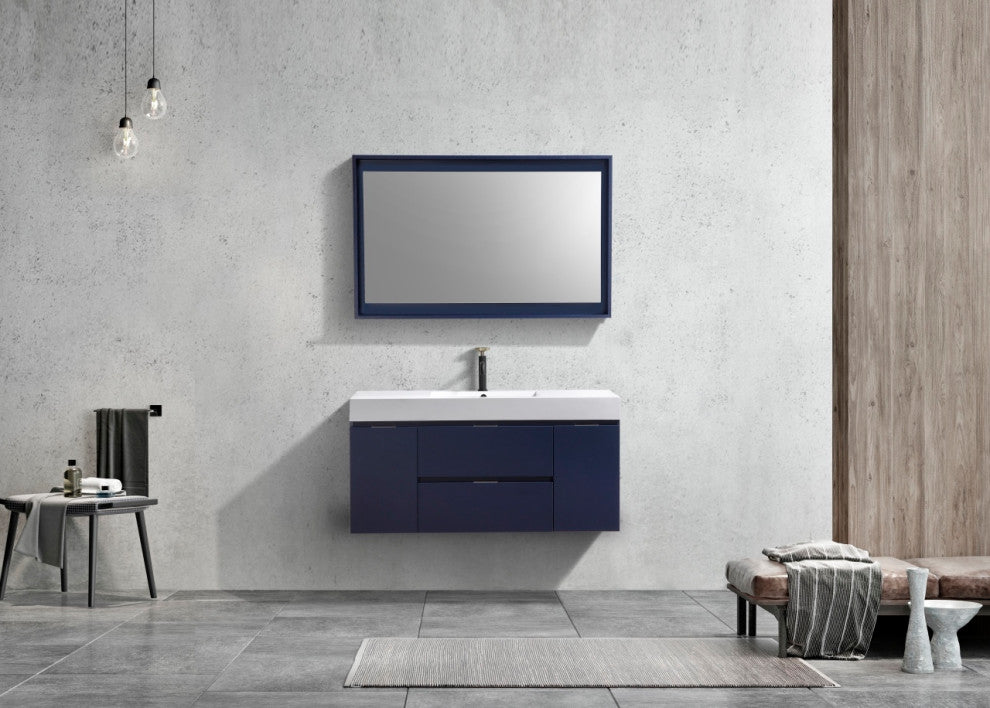 Bliss 48" Blue Wall Mount Modern Bathroom Vanity