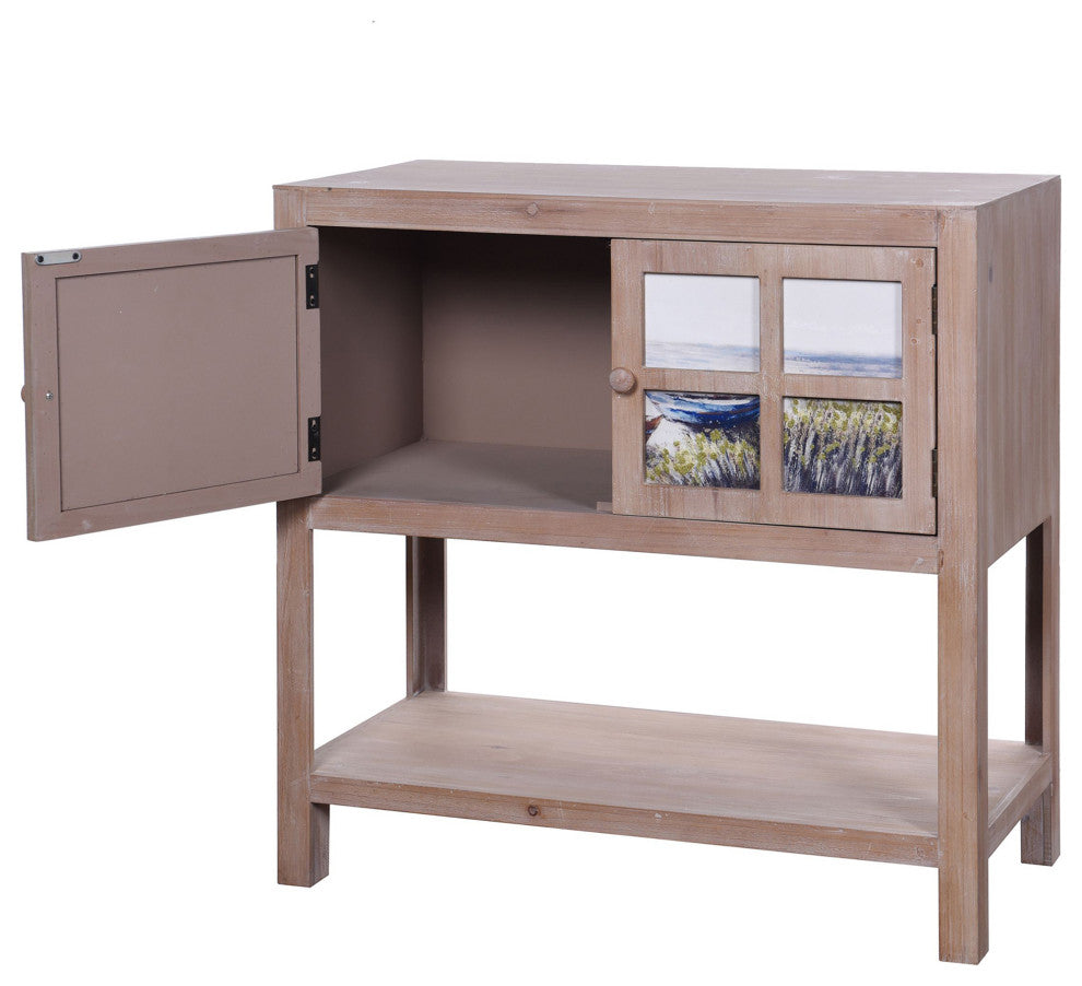 Painted Two Door Fir Wood Cabinet Natural Finish Boat Scene