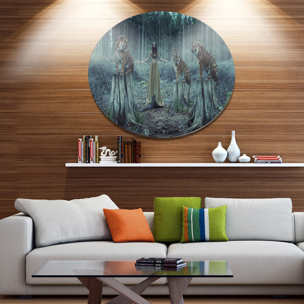 Female Trainers With Tiger, Animal Disc Metal Artwork, 23"