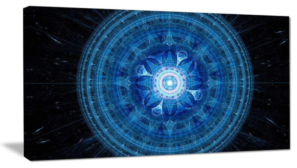Bright Blue Fractal Sphere, Abstract Wall Art Canvas, 40x20