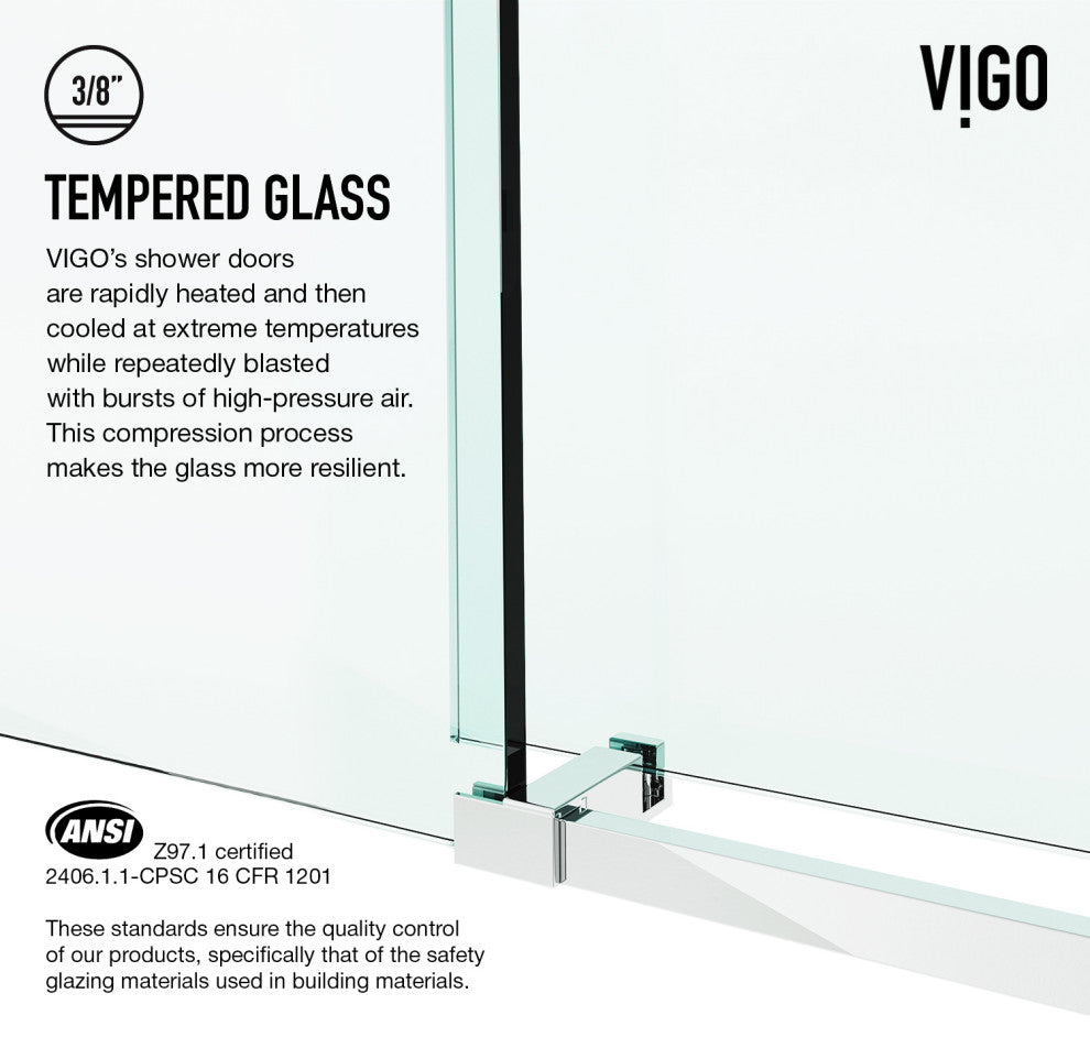 VIGO Elan E-Class Frameless Sliding Shower Enclosure, Chrome, 36" D X 48" W X 82" H, Left Base