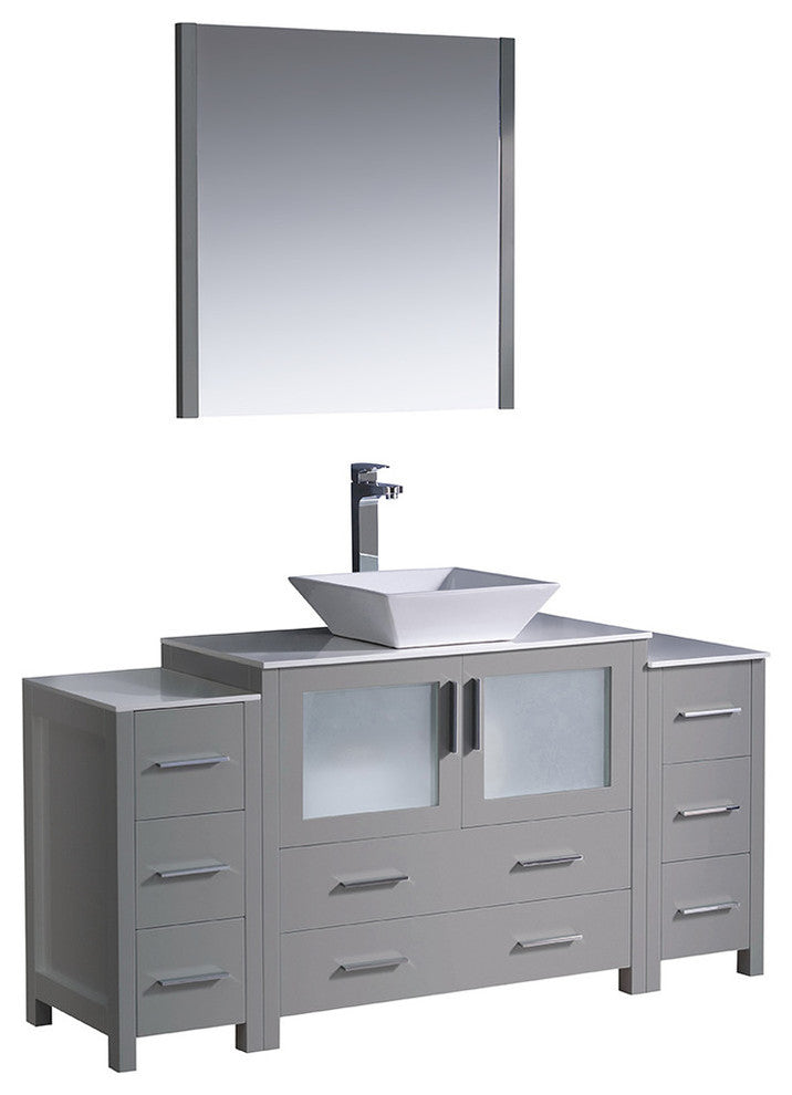 60" Gray Modern Bathroom Vanity With 2 Side Cabinets, Faucet, FFT1045BN