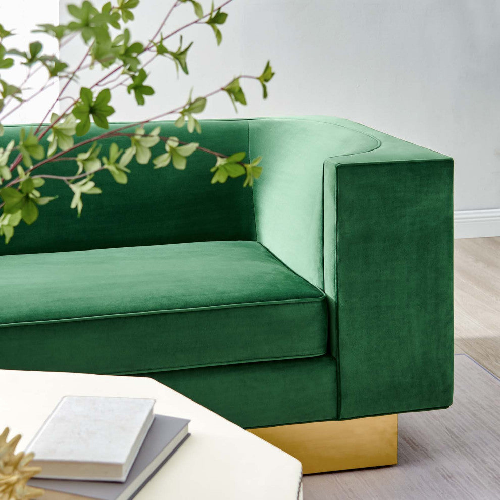 Sofa, Green, Velvet, Modern, Mid Century Living Hotel Lounge Cafe Lobby