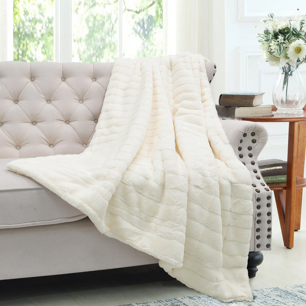 Super Mink Faux Fur Throw Blanket, Antique White, 60"x80"