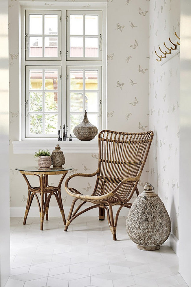 Monet Highback Rattan Lounge Chair and Footstool, Antique