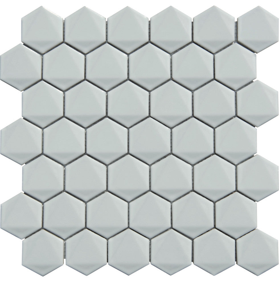 Snow White 3D 2" Hexagon Polished Porcelain Mosaic, 4"x4", Sample