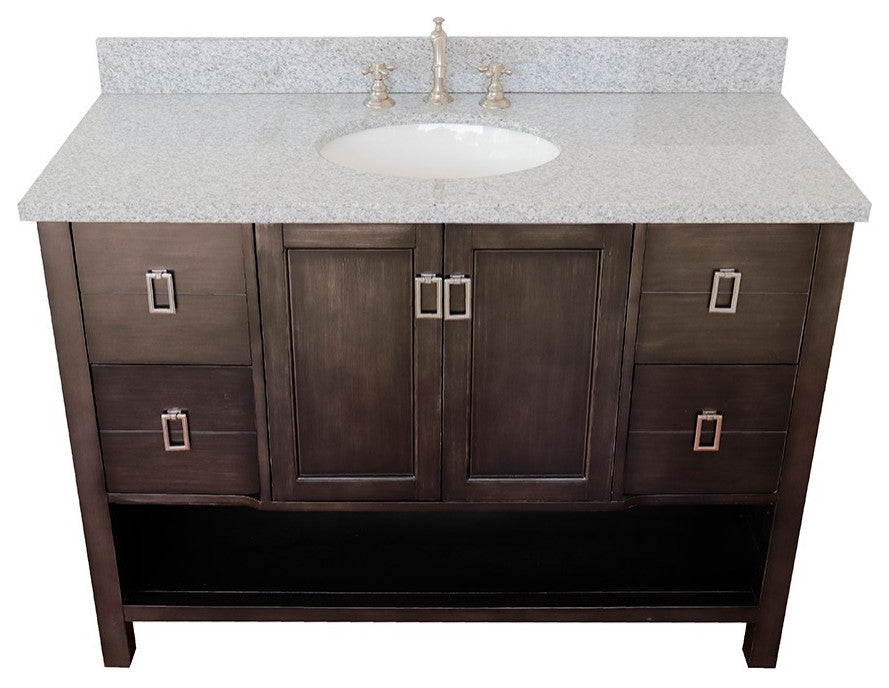 49" Single Vanity, Silvery Brown Finish With Gray Granite Top