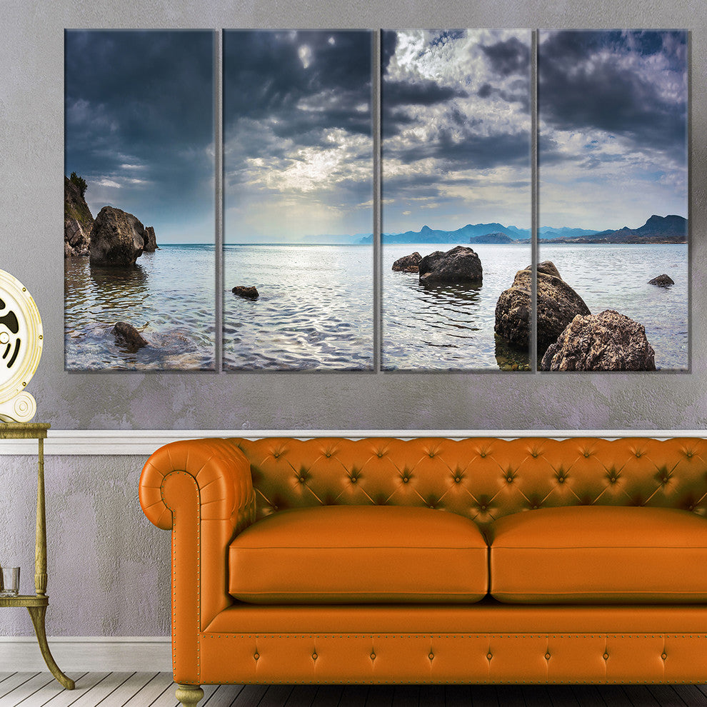 "Black Seas in Crimean Peninsula Panorama" Seascape Wall Art, 4 Panels, 48"x28"