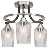 Paramount 3-Light Semi-Flush, Matte Black & Brushed Nickel, 5" Clear Textured