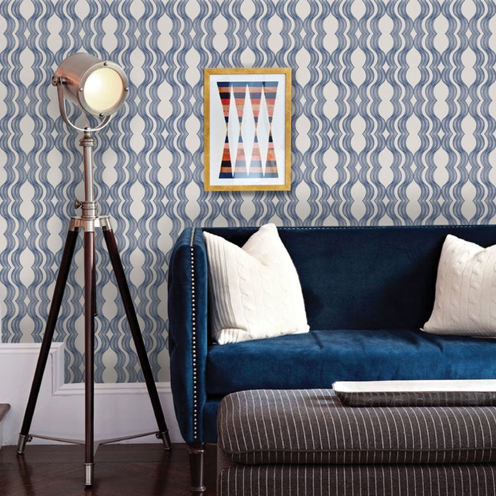 Wave Peel and Stick Vinyl Wallpaper, Navy, 24"x108"