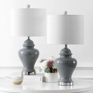 Qin 22" Ceramic/Iron Classic Cottage LED Table Lamp, Gray by JONATHAN  Y