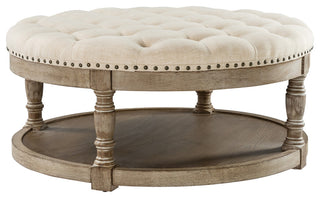36" Wide Tufted Round Cocktail Ottoman With Storage, Linen