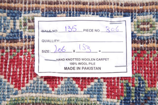 Hand-Knotted Traditional Kazak Pakistani Oriental Area Rug, Beige, 6'9"X5'0"