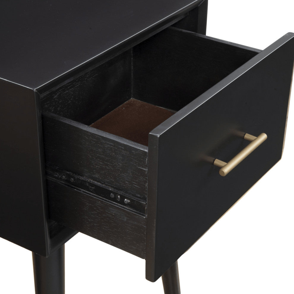 18" Black Mid Century Mod Wood End Table With Drawer