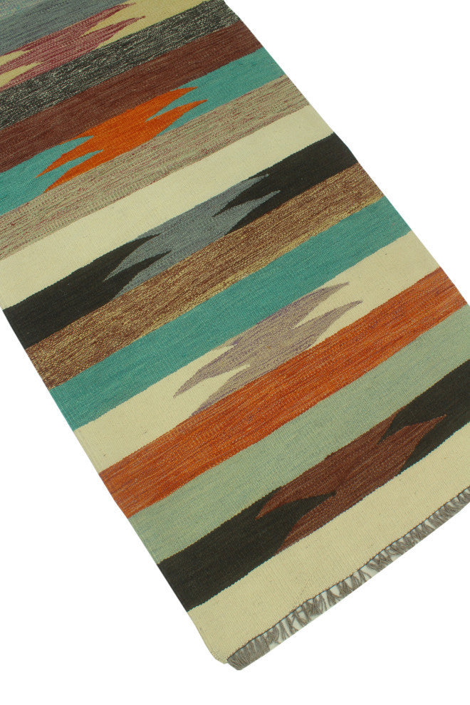 Winchester Kilim Wake Light Green/Orange Runner, 2'9x9'10