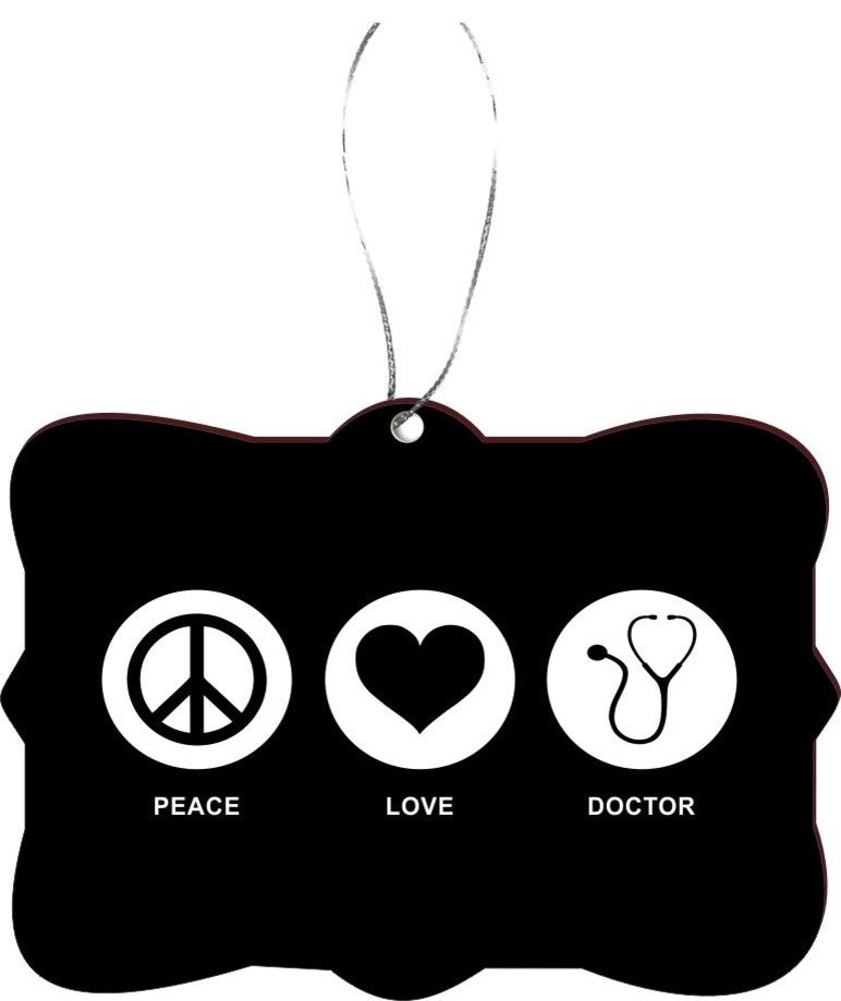 Peace Love Doctor Black Color Design Rectangle Christmas Tree Ornament