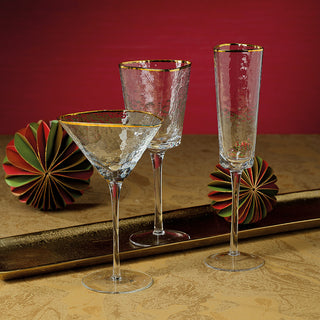 Kampari Triangular Martini Glasses Clear With Gold Rim, Set of 4