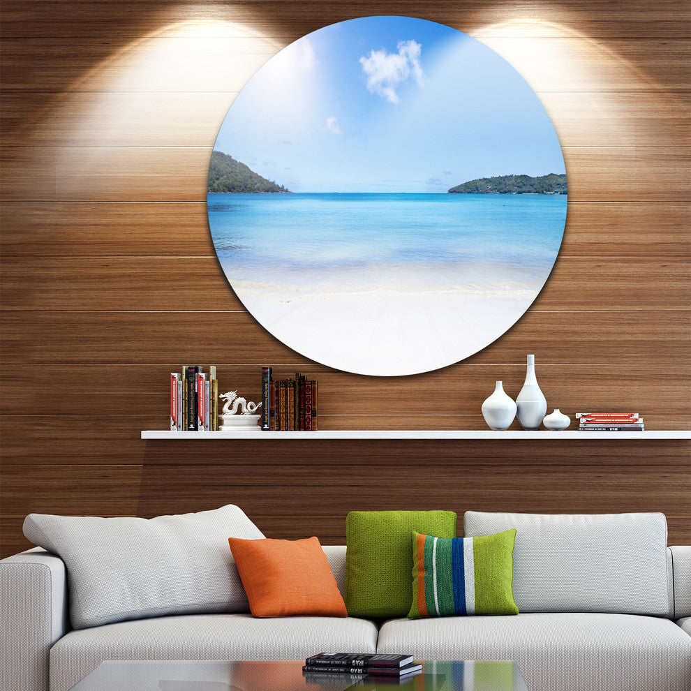 Calm Beach Of Azure Indian Ocean, Seascape Round Metal Wall Art, 23"