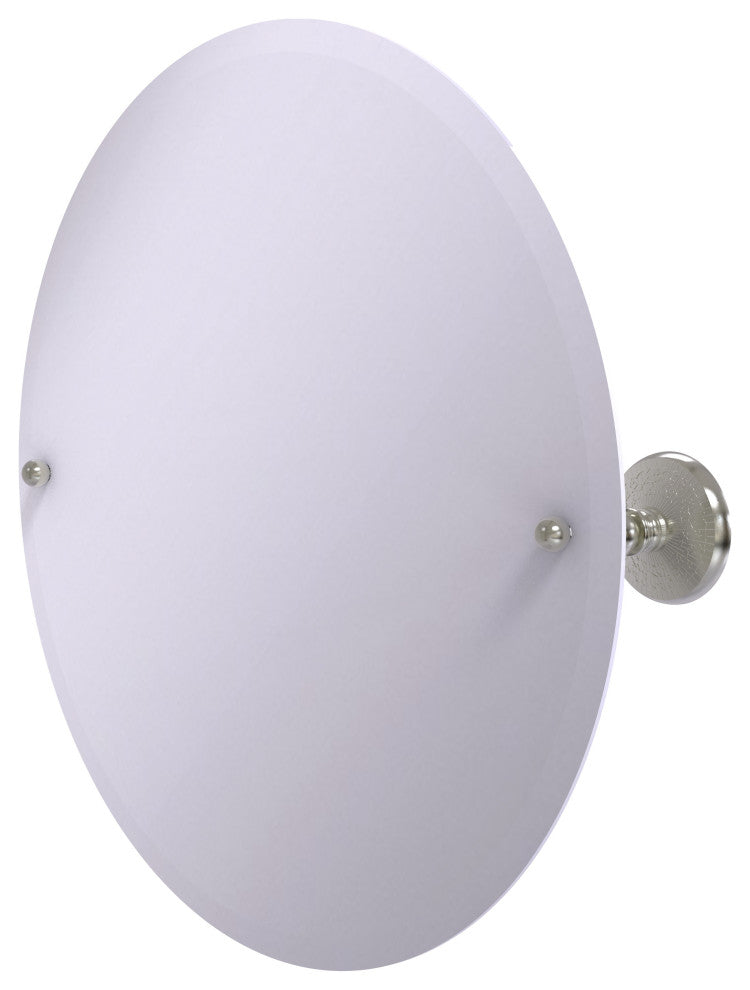 Frameless Round Beveled Edge Tilt Mirror, Satin Nickel