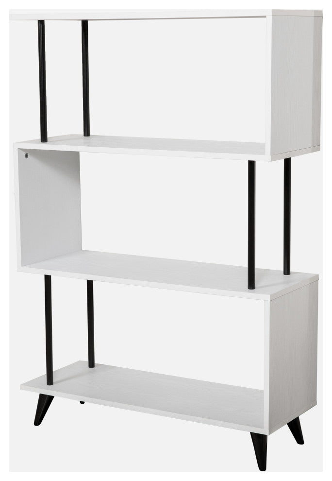 Danya B. Breuer 4-Tier White S-Shaped Bookcase With Black Hardware Accents