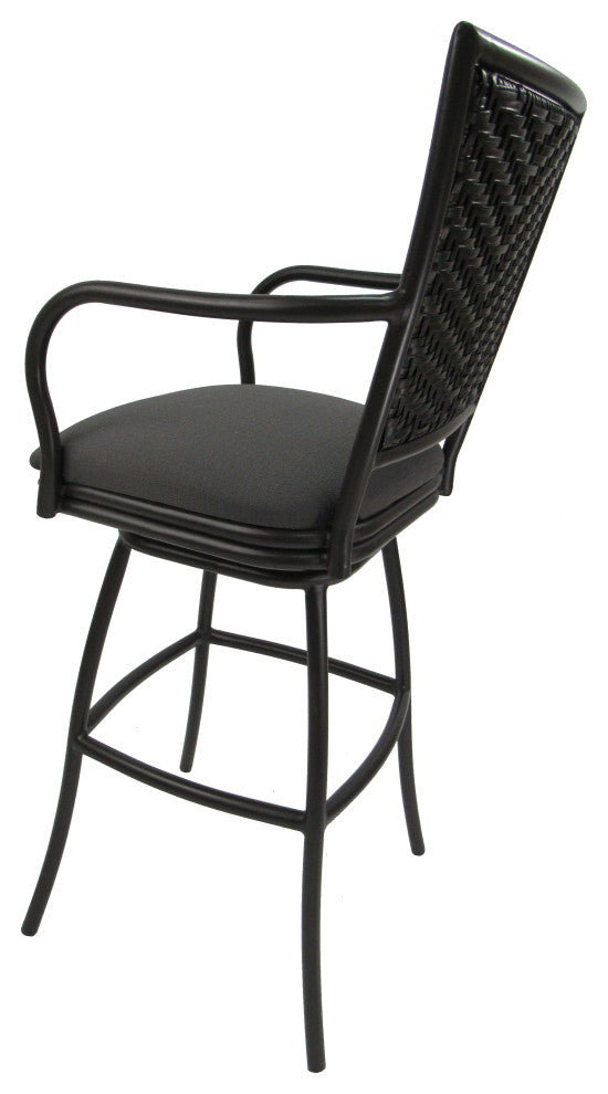 Set of 3, Outdoor/Indoor Swivel Bar Stools Erin, Dark Gray Linen on Black, 34"