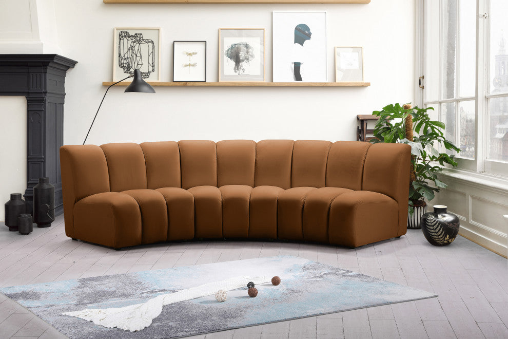 Infinity Channel Tufted Velvet Modular Chair, Saddle, 3 Piece